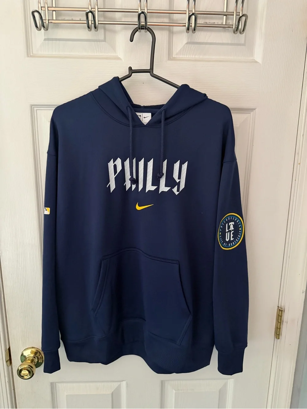 Nike Men's Navy 'PHILLY' Crewneck Hoodie with Yellow Swoosh